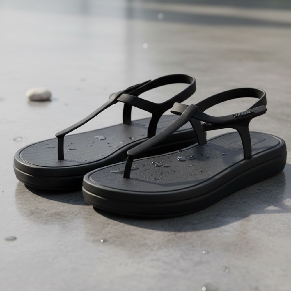 Melissa Sun Venice Black Platform T-Strap Slingback Vegan Sandals Womens 8